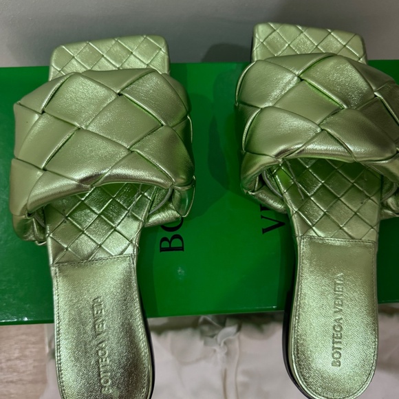 Bottega venetta metallic green flat sandals size 38.5 - Picture 5 of 7